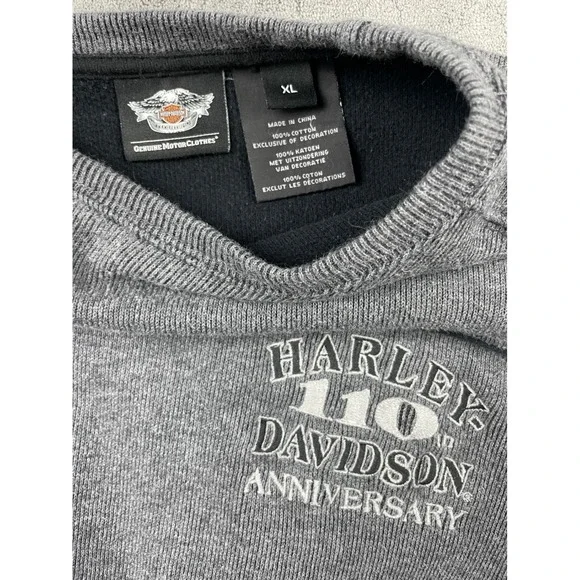 Harley Davidson 110th Anniversary Long Sleeve Sweatshirt Gray‎ XL - Picture 2 of 9